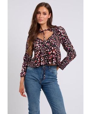 Urban Bliss Cut Out Tie Neck Top - Blue