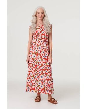 Izabel London Daisy Print Frilled Sleeve Dress - White