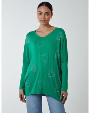 Blue Vanilla Hotfix Multi Heart Batwing Top - Green