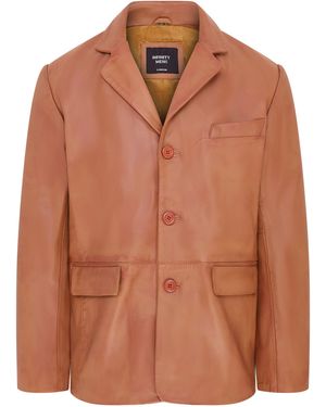 Infinity Leather 3 Button Italian Blazer Jacket - Brown
