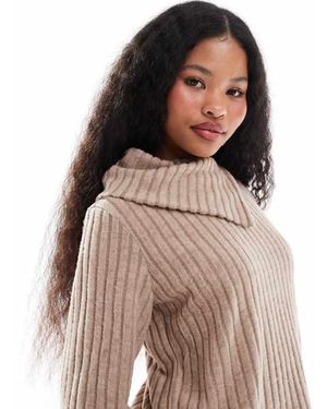 Vero Moda Foldover Ribbed Jersey Top Co-Ord - Brown