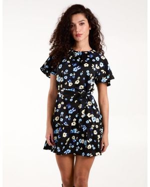 Blue Vanilla Tie Waist Floral Mini Dress - Black