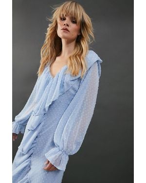 Warehouse Dobby Chiffon Ruffle Midi Dress - Blue