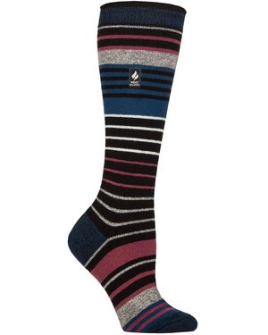 Heat Holders Ladies Ultra Lite Thin Thermal Winter Ski Socks With Stripes - Blue