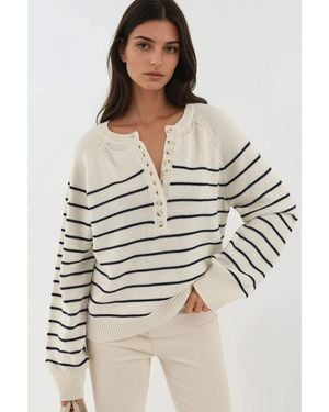 Hiccup Button Detailed Striped Loose Fit Jumper - Multicolour