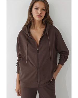 Hiccup Soft Touch Full Zip Hoodie Sweatshirt - Brown
