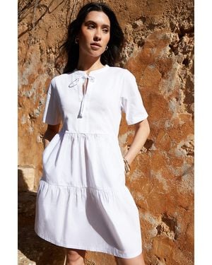 Threadbare Tiered Jersey Poplin Mini Dress - Blue