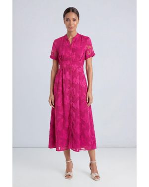 PRINCIPLES Floral Jacquard Button Down Midi Dress - Pink