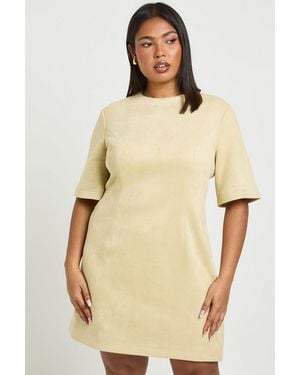 Boohoo Plus Suede Boxy T-Shirt Dress - Natural