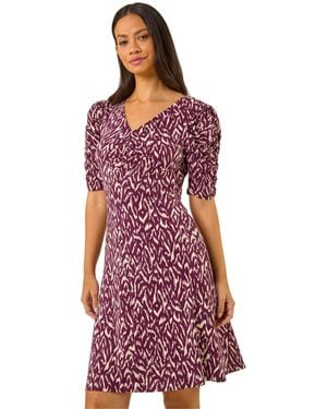 D.u.s.k Abstract Print Front Ruched Dress - Red