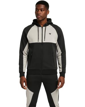 D Rock Zip Up Hoodie Joggers Tracksuit Set - Black