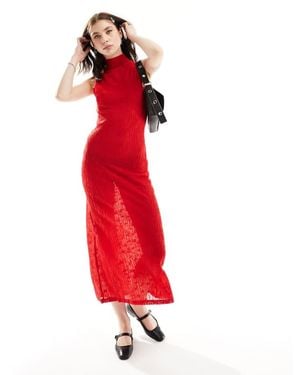 Ghospell High Neck Textured Sheer Midi Dress