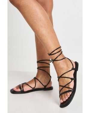 Boohoo Wide Fit Strappy Wrap Up Sandals - Natural