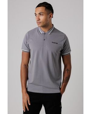 Firetrap Regular Fit Cotton Button Polo Shirt With Stripe Detail - Grey