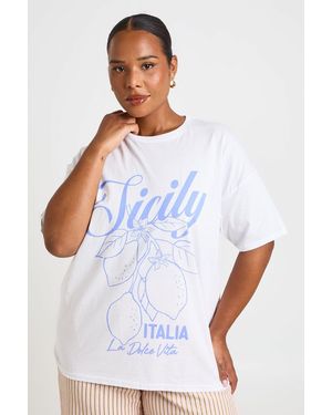 Boohoo Plus La Dolce Vita Printed T Shirt - White
