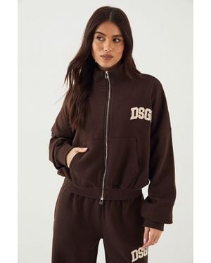 DSGN Studio Cord Applique Zip Through Bomber Sweatshirt - Brown
