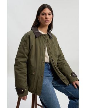 Karen Millen Quilted Contrast Collar Barn Jacket - Green