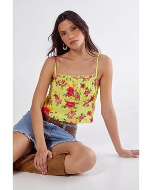 Nasty Gal Floral Linen Mix Lace Trim Soft Corset Top - Yellow