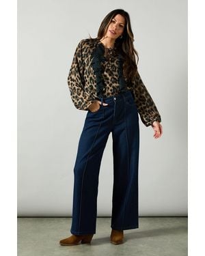 Wallis Leopard Asymmetric Ruffle Blouse - Blue