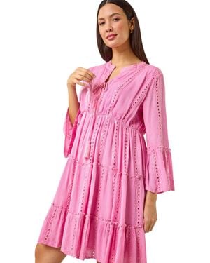 Roman Shimmer Tie Detail Smock Dress - Pink