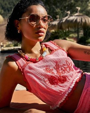 River Island Shell Trim Top Crochet Cropped Embroidered Cotton