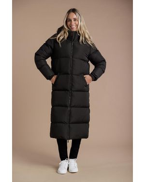 French Connection Longline Quilted Puffer Jacket With Hood - Black