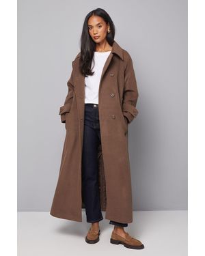 Wallis Maxi Double Breasted Car Coat - Brown