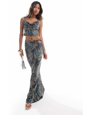ASOS Co-Ord Slinky Cut Out Hip Maxi Skirt - Blue