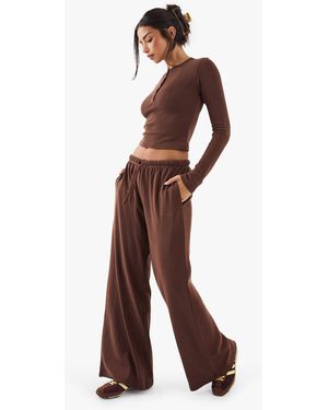DSGN Studio Embroidered Rib Wide Leg Trouser - Brown
