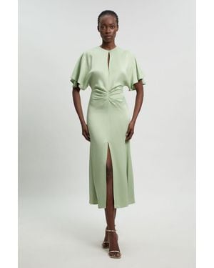Karen Millen Viscose Satin Crepe Woven Maxi Dress - Green