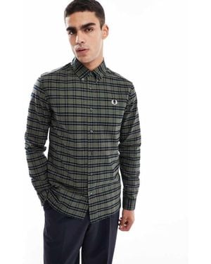 Fred Perry Long Sleeve Oxford Tartan Check Shirt - Grey