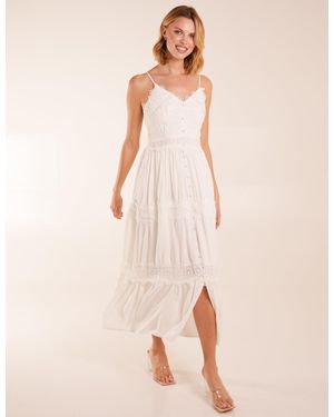 Blue Vanilla Spaghetti Strap Crochet Lace Maxi Dress - Pink