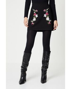 Oasis Premium Ponte Embroidery Mini Skirt - Black