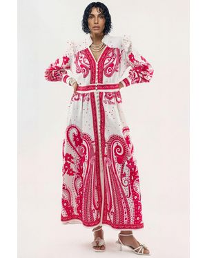 Msn-Collection V-Neck Paisley Maxi Dress With Slit - Pink