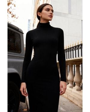 TOMMY LIFE Ribbed Turtleneck Midi Dress - Black