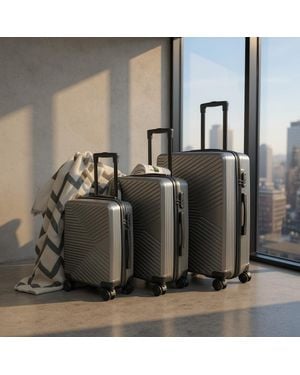 Infinity Leather Hardshell Charcoal Suitcase Robust 8 Wheel Cabin Luggage Case Bag - Black