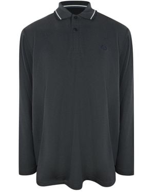 Fred Perry Twin Tipped Collar Gunmetal Long Sleeve Polo Shirt Cotton - Black