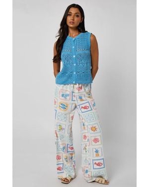 Urban Bliss Linen-Look Elasticated Wide Leg Trouser - Blue