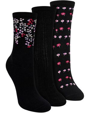 Sock Snob 3 Pairs Ladies Floral Pattern Socks - Black
