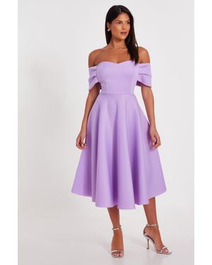 Quiz Bardot Midi Skater Dress - Purple