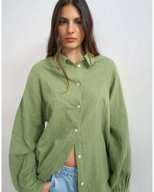 TOPSHOP Cotton Casual Angled Armhole Shirt - Green