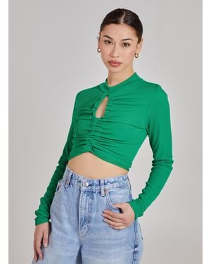 Pink Vanilla Gathered Ribbed Top With Cut Out Detailing - Green