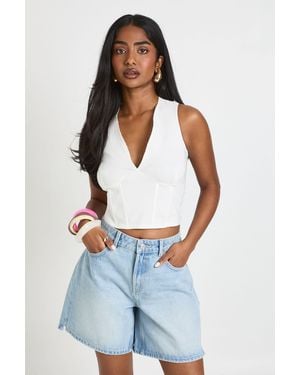 Boohoo Bengaline Plunge Corset - Blue