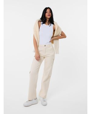 Pink Vanilla Straight Leg Multi Pockets Cargo Trousers - White