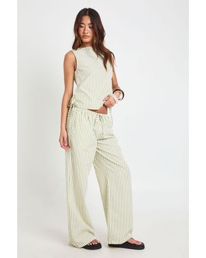 Boohoo Textured Stripe Drawstring Waist Trouser - White