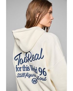 Grimelange Oversized Hooded Printed Sweatshirt - White