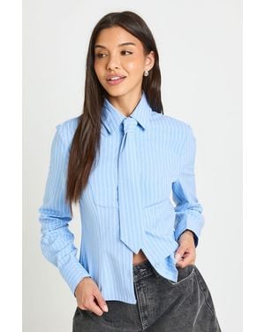 Boohoo Stripe Tie Detail Fitted Shirt - Blue