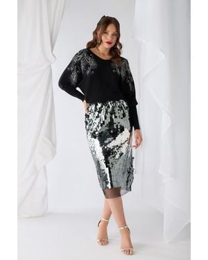 Izabel London Sequin Embellished Mesh Layer Midi Skirt - Black