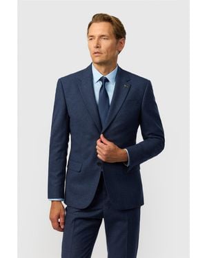 Ted Baker Single Breasted Long Sleeve Two Button Collared Textured Tailored Suit Jacket - Blue