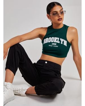 Pink Vanilla Printed Ribbed Crop Top - Green